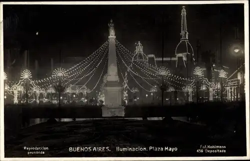 Ak Buenos Aires Argentinien, Iluminacion, Plaza Mayo