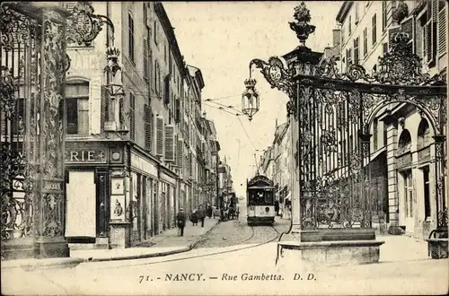 Ak Nancy Lothringen Meurthe et Moselle, Rue Gambetta, Straßenbahn