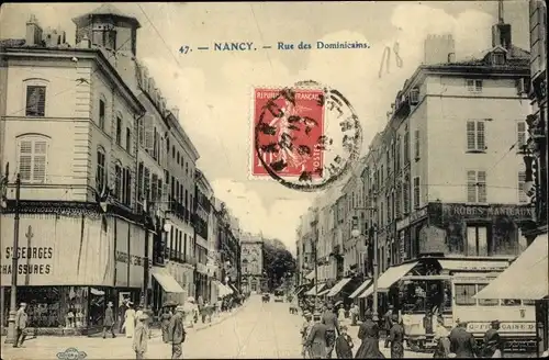 Ak Nancy Lothringen Meurthe et Moselle, Rue des Dominicains, Straßenbahn