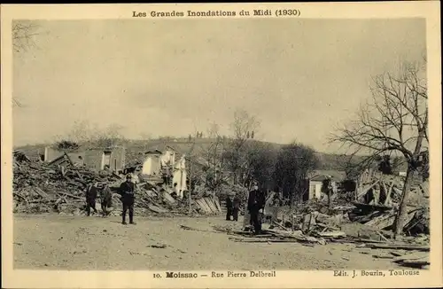 Ak Moissac Tarn et Garonne, Les Grandes Inondations 1930, Rue Pierre Delbreil nach Hochwasser