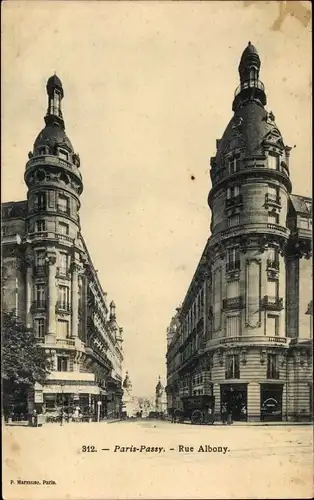 Ak Passy Paris Frankreich, Rue Albony, Pharmacie, Geschäftshäuser