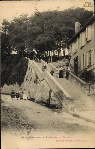 Ak Sainte Menehould Marne, La Montee du Chateau, Treppenaufgang zum Schloss, Anwohner