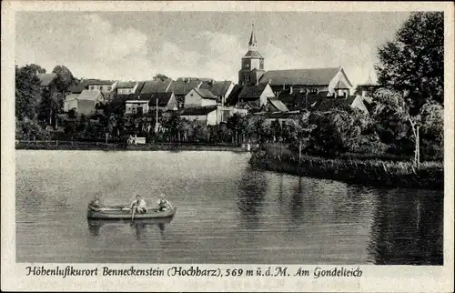 Ak Benneckenstein Oberharz, Blick auf den Ort über den Gondelteich hinweg