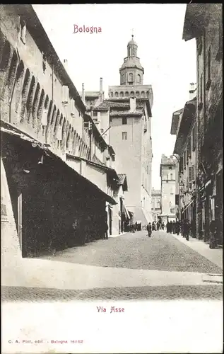 Ak Bologna Emilia Romagna, Via Asse, Turm, Straßenpartie