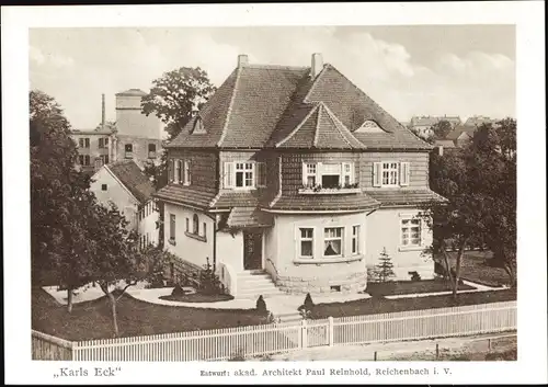 Ak Reichenbach im Vogtland, Karls Eck, Gesamtansicht, Straßenseite