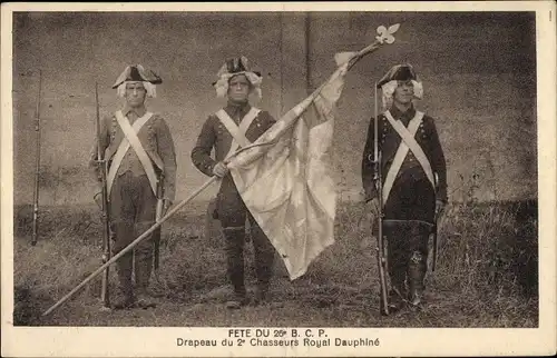 Ak Fête du 25e BCP, Drapeau du 2e Chasseurs Royal Dauphiné
