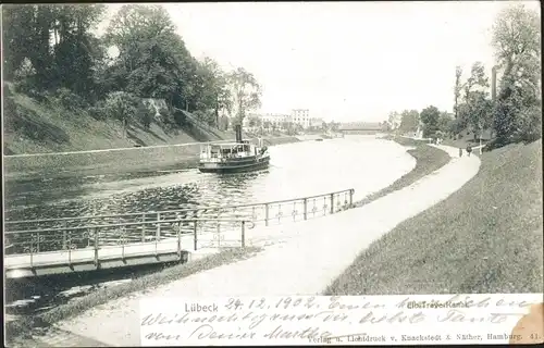 Ak Lübeck in Schleswig Holstein, Elbe Trave Kanal, Partie mit der Fähre