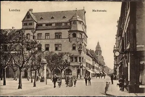 Ak Landau in der Pfalz, Marktstraße mit Adler Apotheke, Straßenpartie