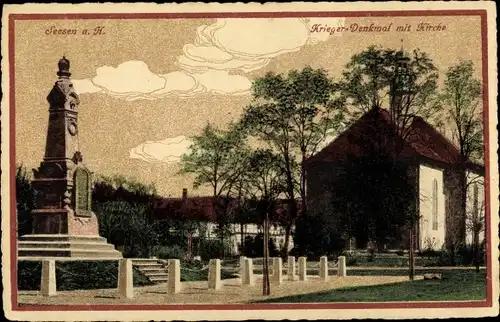 Ak Seesen in Niedersachsen, Kriegerdenkmal mit Kirche