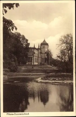 Ak Hamburg Ottensen, Parkpartie mit Donnerschloss, Teich