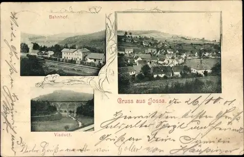 Ak Jossa Sinntal im Main Kinzig Kreis, Bahnhof, Viadukt, Panorama vom Ort