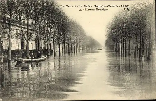 Ak Paris, La Crue de la Seine 1910, L'Avenue Montaigne, Hochwasser