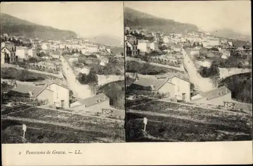 Stereo Ak Grasse Alpes Maritimes, Panoramaansicht, Levy & Fils 2