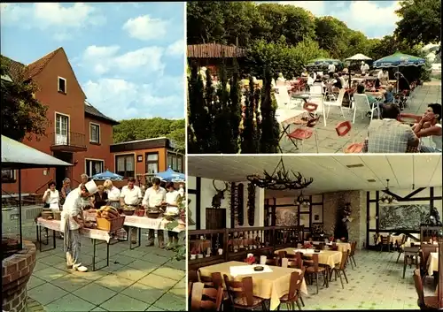 Ak Helmstedt in Niedersachsen, Waldrestaurant Waldwinkel, Inh. Blau-Jahnke, Terrassenpartie, Inneres