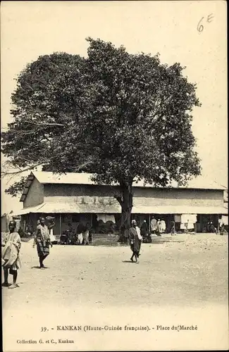 Ak Kankan Guinea, Place du Marché, Marktplatz, Markthalle, Baum