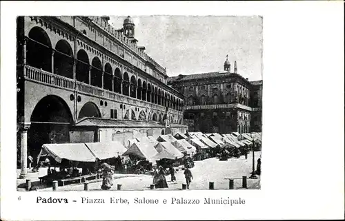 Ak Padova Padua Veneto, Piazza Erbe, Salone e Palazzo Municipale, Marktstände