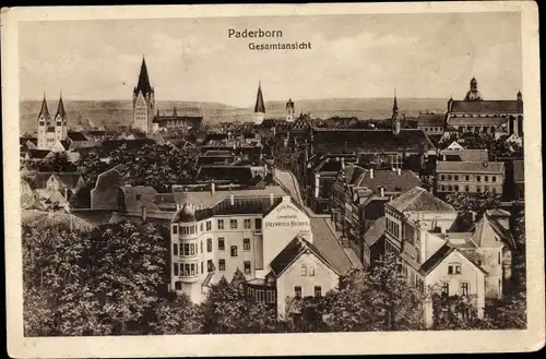 Ak Paderborn in Westfalen, Gesamtansicht, Heinrich Becker Café Palais Konditorei, Kirche