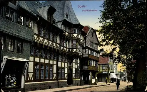 Ak Goslar in Niedersachsen, Marktstraße, Fassaden, Fachwerkhäuser, Schaufenster