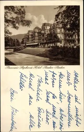 Ak Baden Baden am Schwarzwald, Brenner's Stephanie Hotel, Gesamtansicht, Straßenseite