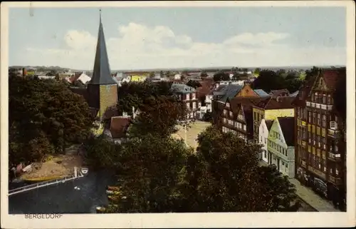 Ak Hamburg Bergedorf, Blick über die Dächer der Stadt, Kirche, Uferpartie