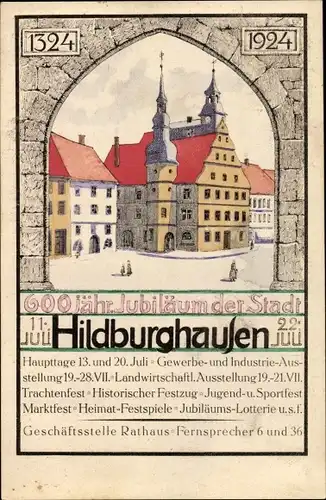 Künstler Ak Hildburghausen Thüringen, Rathaus, 600 jähriges Jubiläum der Stadt 11. bis 22. Juli 1924