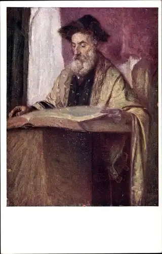 Künstler Ak Jüdischer Rabbiner, Synagoge, Tora, Judaika, BKWI 863/3
