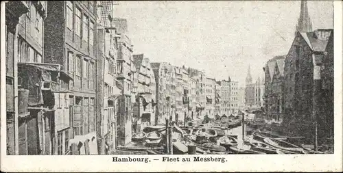 Mini Ak Hamburg Fleet au Messberg, Häuserfassaden, Ruderboote