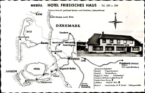 Landkarten Ak Niebüll in Nordfriesland,  Sehenswürdigkeiten der Region, Hotel Friesischer Hof