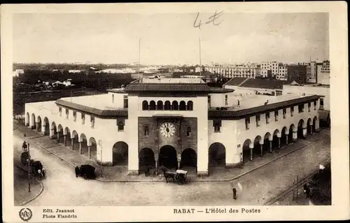 Ak Rabat Marokko, L'Hotel des Postes, Postgebäude aus der Vogelschau