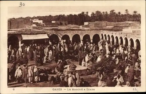 Ak Gabes Tunesien, Le Marché a Djara, Marktplatz, Händler