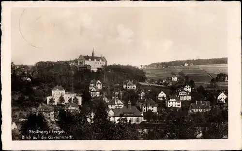 Ak Stollberg im Erzgebirge, Blick auf die Gartenstadt, Wohnhäuser, Schloss