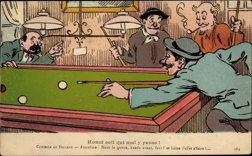 Künstler Ak Conseils au Billard, Billardtisch, Billardspieler