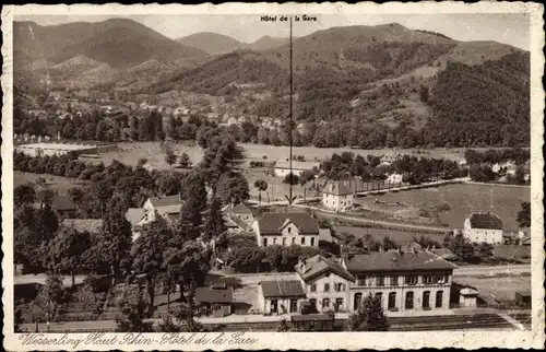 Ak Husseren Wesserling Hüsseren Wesserling Elsass Haut Rhin, Hôtel de la Gare, Bahnhof