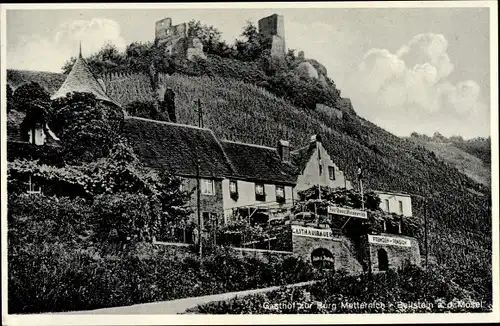 Ak Beilstein Mosel, Gasthof zur Burg Metternich, Bes. Josef Bauer