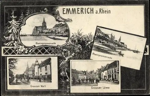 Ak Emmerich am Niederrhein, Rheinpromenade, Großer Wall, Großer Löwe