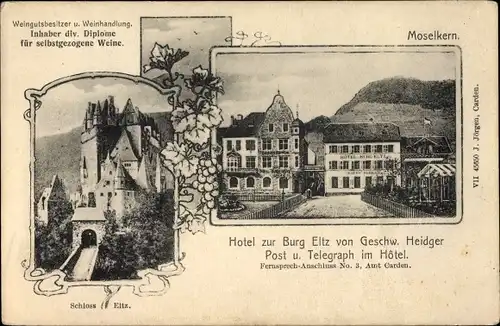 Ak Moselkern Rheinland Pfalz, Hotel zur Burg Eltz, Inh. Geschw. Heidger, Schloss