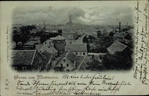 Mondschein Ak Mettmann NRW, Totalansicht vom Ort