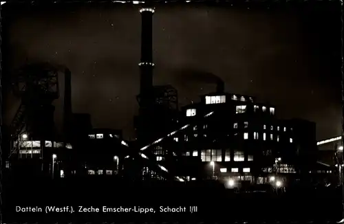 Ak Datteln im Ruhrgebiet, Zeche Emscher Lippe, Schacht I/II, Nacht