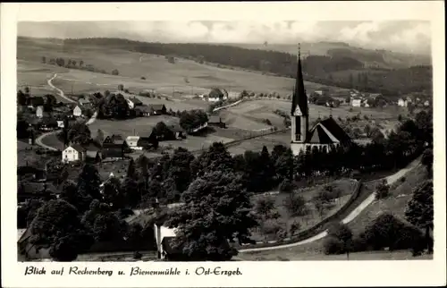 Ak Rechenberg Bienenmühle Erzgebirge, Blick auf den Ort, Kirche