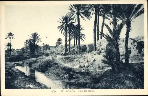 Ak Gabes Tunesien, Ras El Oued, Flusspartie, Palmen