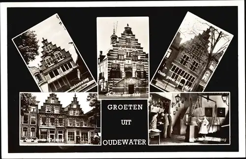 Ak Oudewater Utrecht Niederlande, Heksenweg, Stadthuis, Gevels, Giebelhäuser