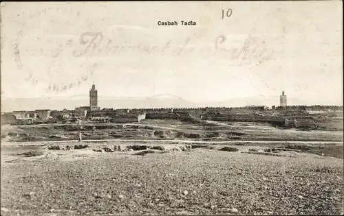 Ak Kasba Tadla Marokko, Casbah, Panoramaansicht, Mauern, Türme