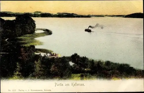 Ak Fissau Eutin in Ostholstein, Partie am Kellersee, Dampfschiff, Uferpanorama, Dämmerung