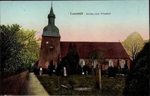 Leuchtfenster Ak Loxstedt Niedersachsen, Kirche, Friedhof