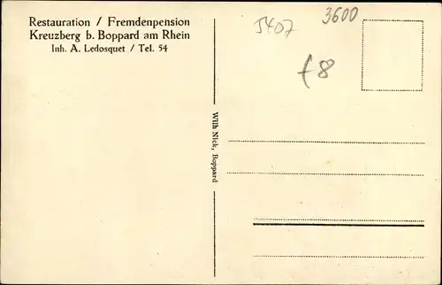 Ak Boppard am Rhein, Restauration Kreuzberg, Inh. A. Ledosquet