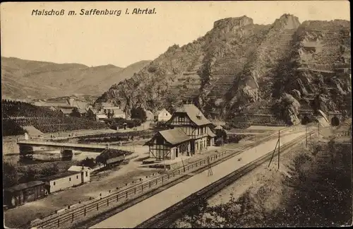 Ak Mayschoß Rheinland Pfalz, Saffenburg, Bahnhof, Bahnstrecke, Tunnel 