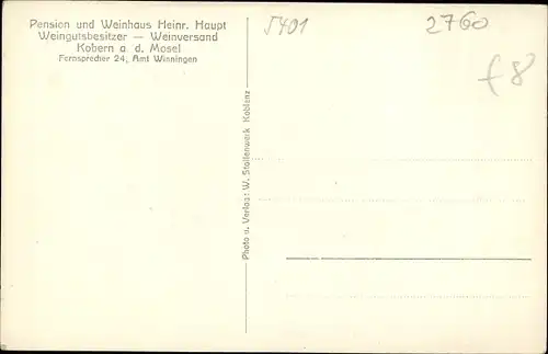 Ak Kobern Gondorf Rheinland Pfalz, Weinhaus, Bes. Heinr. Haupt