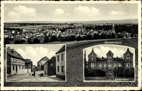 Ak Bassenheim Rheinland Pfalz, Kolonialwaren Jos. Zeutzen, Krankenhaus, Panorama vom Ort