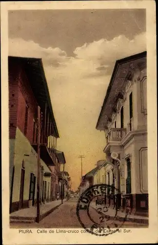 Ak Piura Peru, Calle de Lima cruco con la del Cartao al Sur