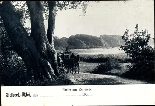 Ak Sielbeck Eutin in Ostholstein, Partie am Kellersee, Straße m. Pferdekutsche in Fahrt